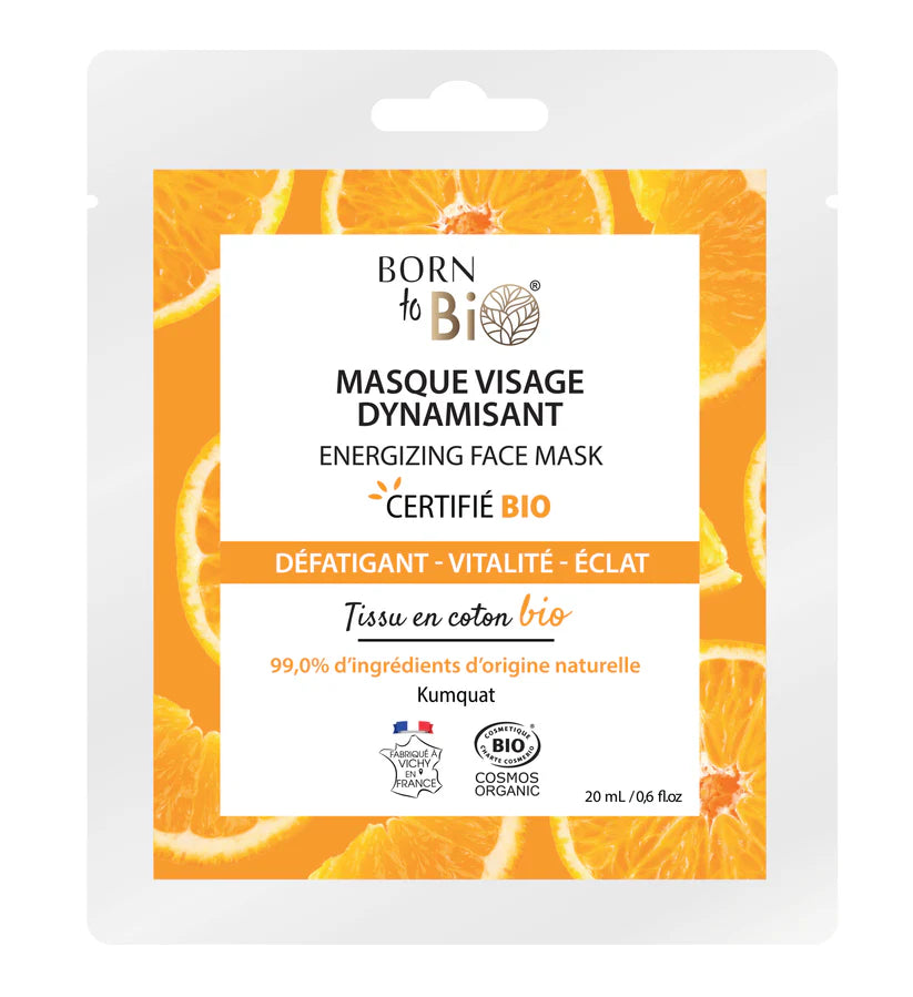 Masque visage Dynamisant en coton - Certifié Bio - Défatigant - Vitalité - Eclat
