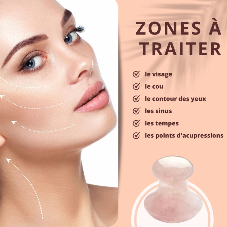 Champi Gua Sha Visage en Quartz Rose – Massage & Drainage