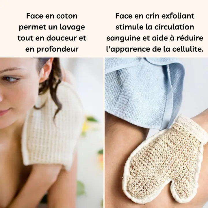 Gant de Massage Exfoliant – Crin Naturel & Coton Bio
