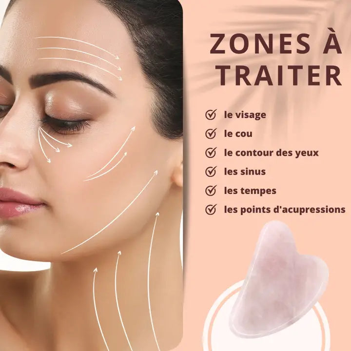 Gua Sha en Quartz Rose – Massage Visage & Drainage Naturel