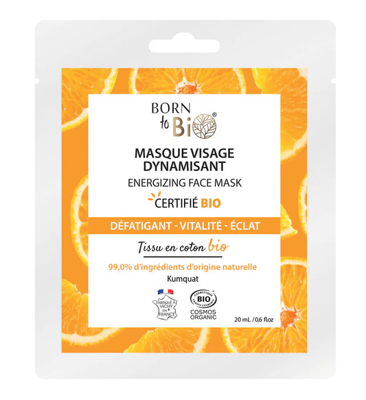 Masque visage Dynamisant en coton - Certifié Bio - Défatigant - Vitalité - Eclat