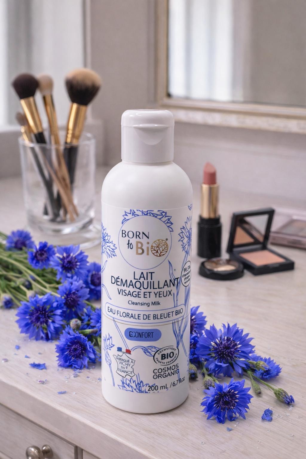Lait Démaquillant Bio Visage & Yeux Eau Florale de Bleuet – Peaux Sensibles – Cosmos Organic