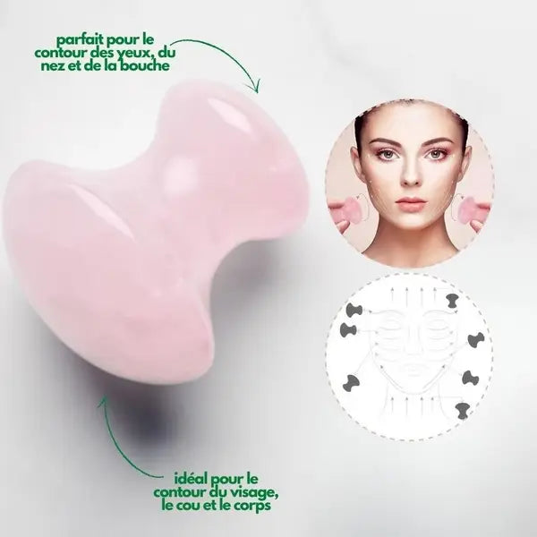 Champi Gua Sha Visage en Quartz Rose – Massage & Drainage